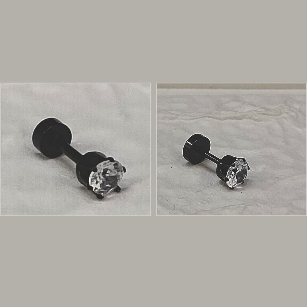 Black Stud Mens Earrings Combo- 1005298 (Pack Of 6)