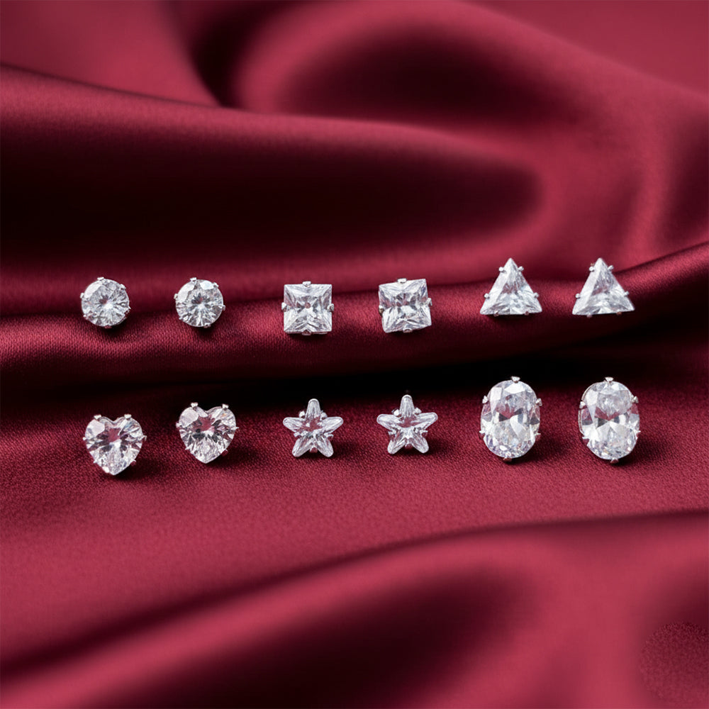 Urthn Set of 6 CZ Diamond Studs Earrings Combo (Pack Of 6)