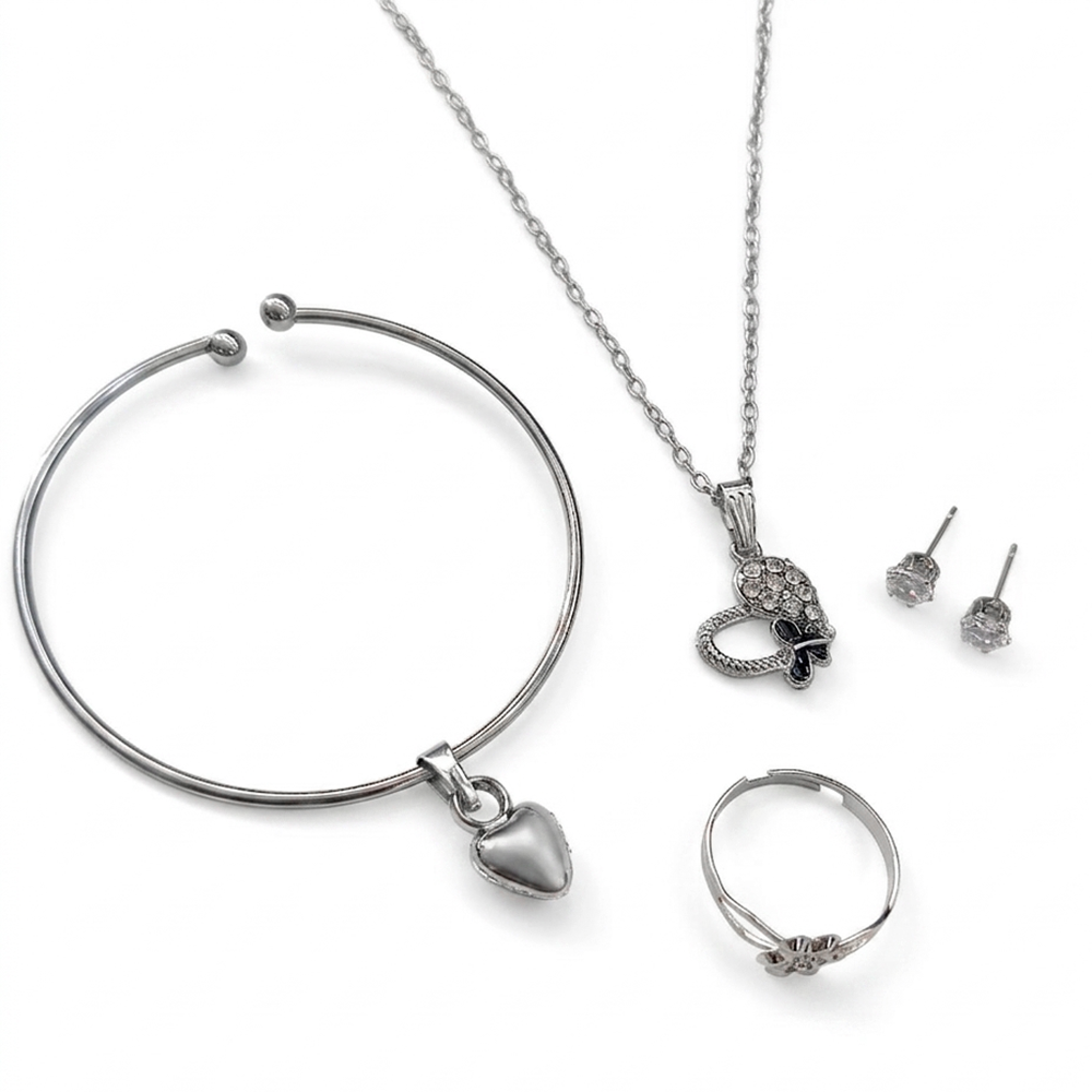 Urthn Silver Plated Chain Pendant Earrings Rings And Bracelet Jewellery Combo Set (Pack of 6)