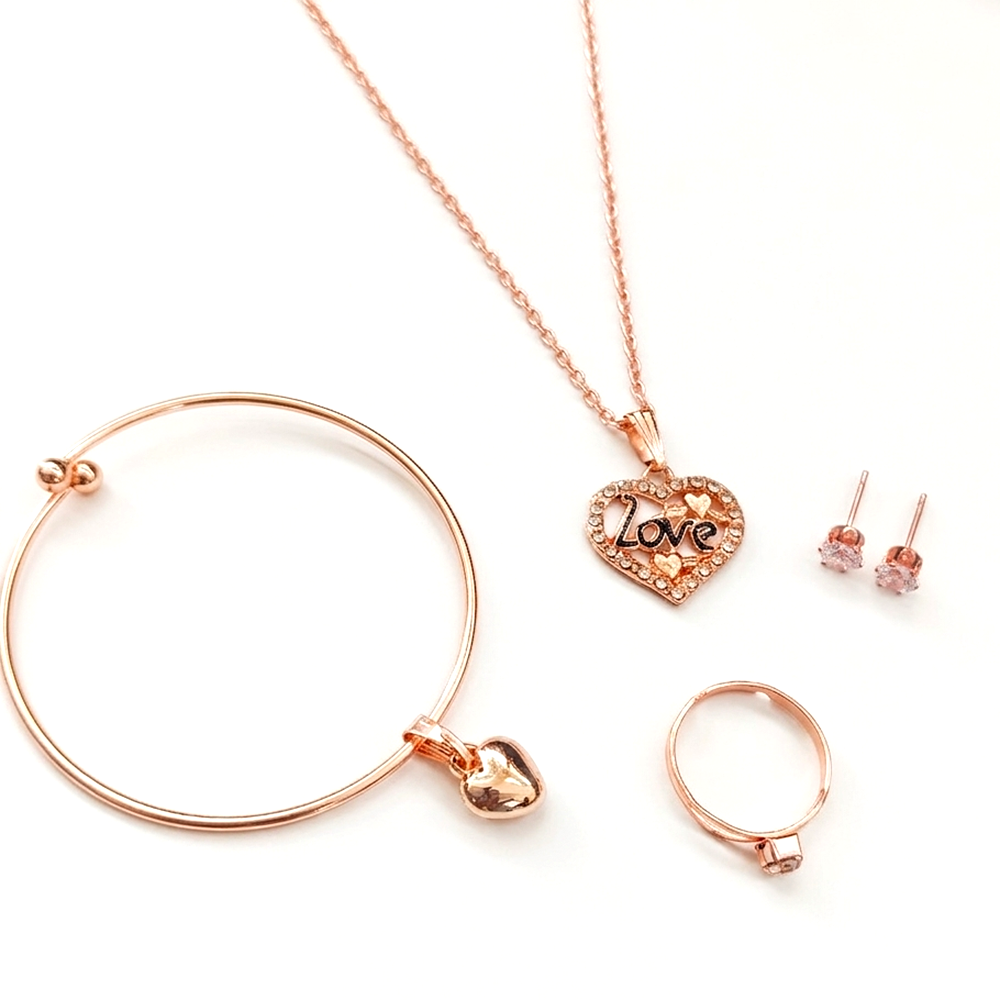 Urthn Rose Gold Plated Chain Pendant Earrings Rings And Bracelet Jewellery Combo Set (Pack of 6)