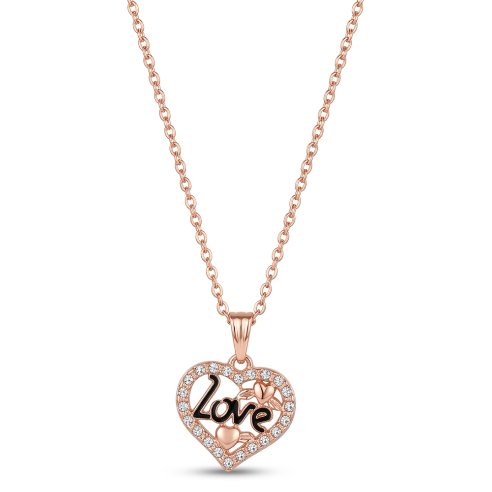 Urthn Rose Gold Plated Chain Pendant Earrings Rings And Bracelet Jewellery Combo Set (Pack of 6)