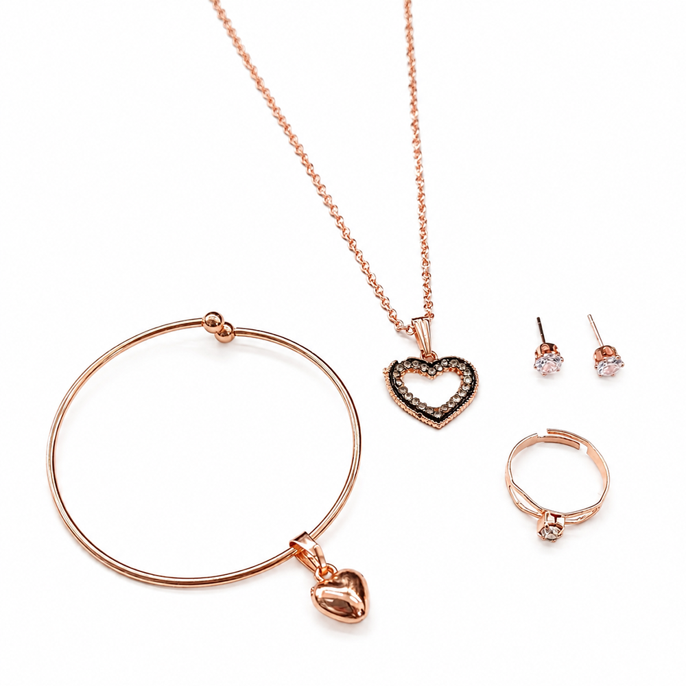 Urthn Rose Gold Plated Chain Pendant Earrings Rings And Bracelet Jewellery Combo Set (Pack of 6)
