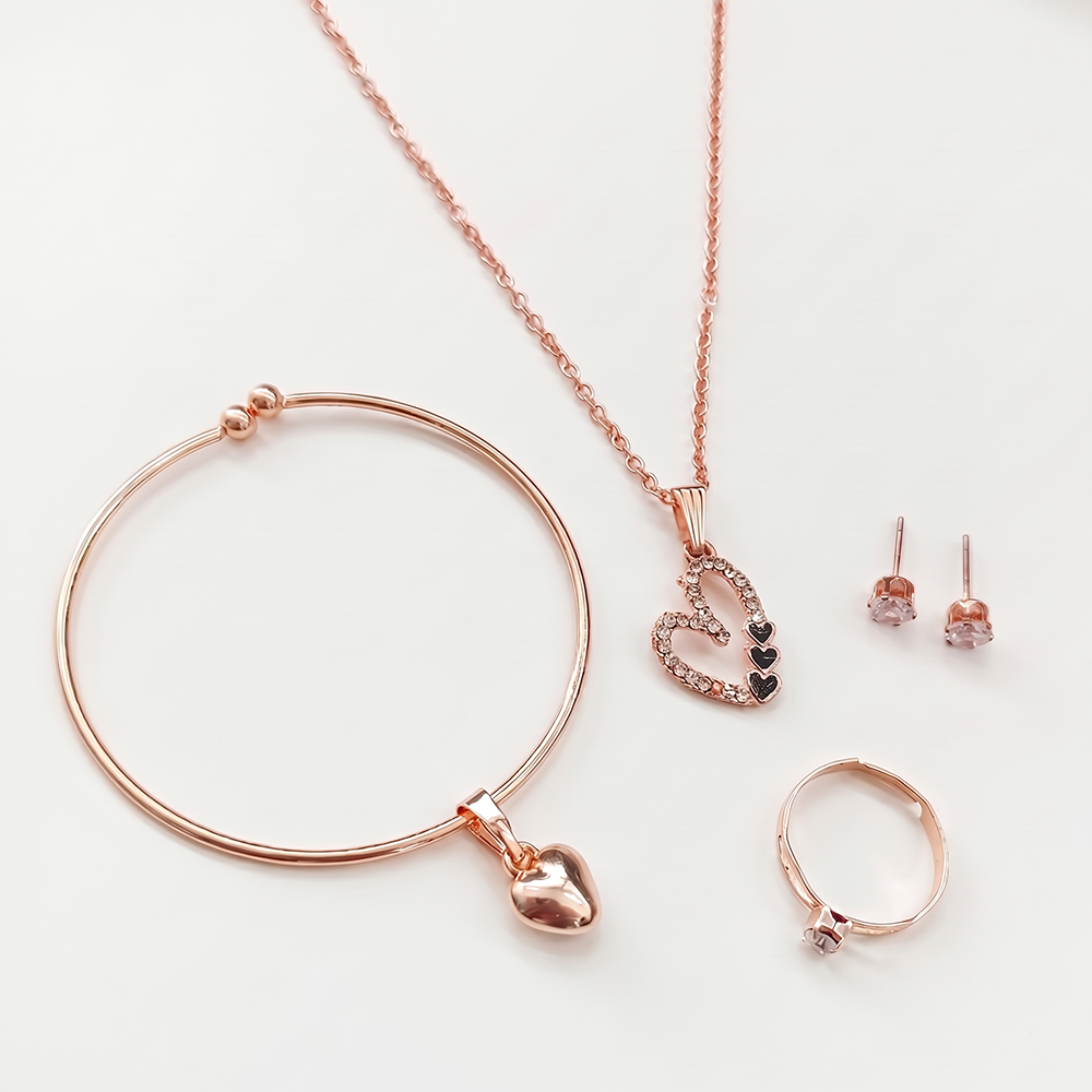 Urthn Rose Gold Plated Chain Pendant Earrings Rings And Bracelet Jewellery Combo Set (Pack of 6)