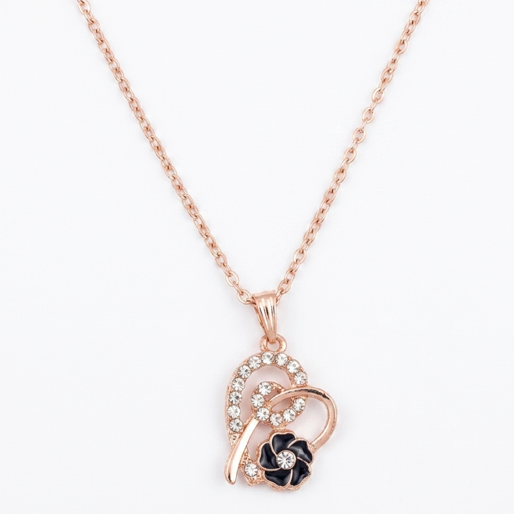 Urthn Rose Gold Plated Chain Pendant Earrings Rings And Bracelet Jewellery Combo Set (Pack of 6)