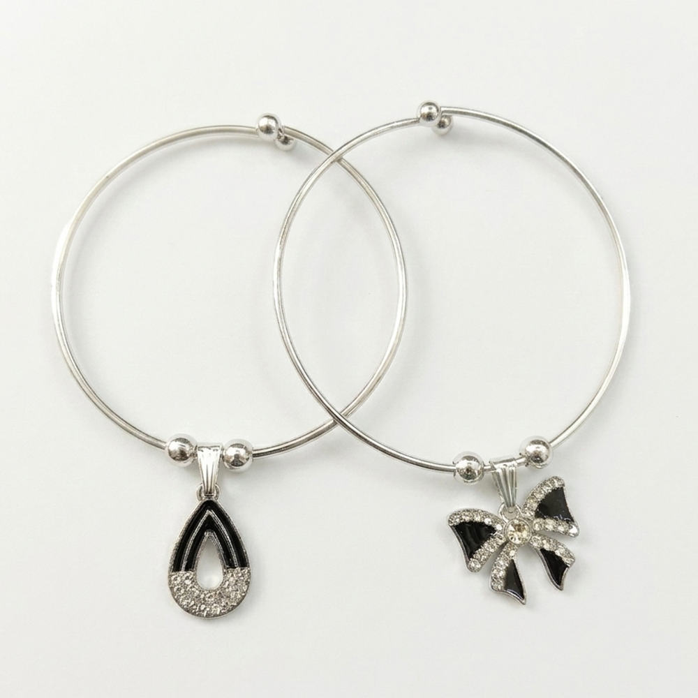 Urthn Silver Plated Elegant Austrian Stone Openable Bracelet For Women & Girls (Set of 6)