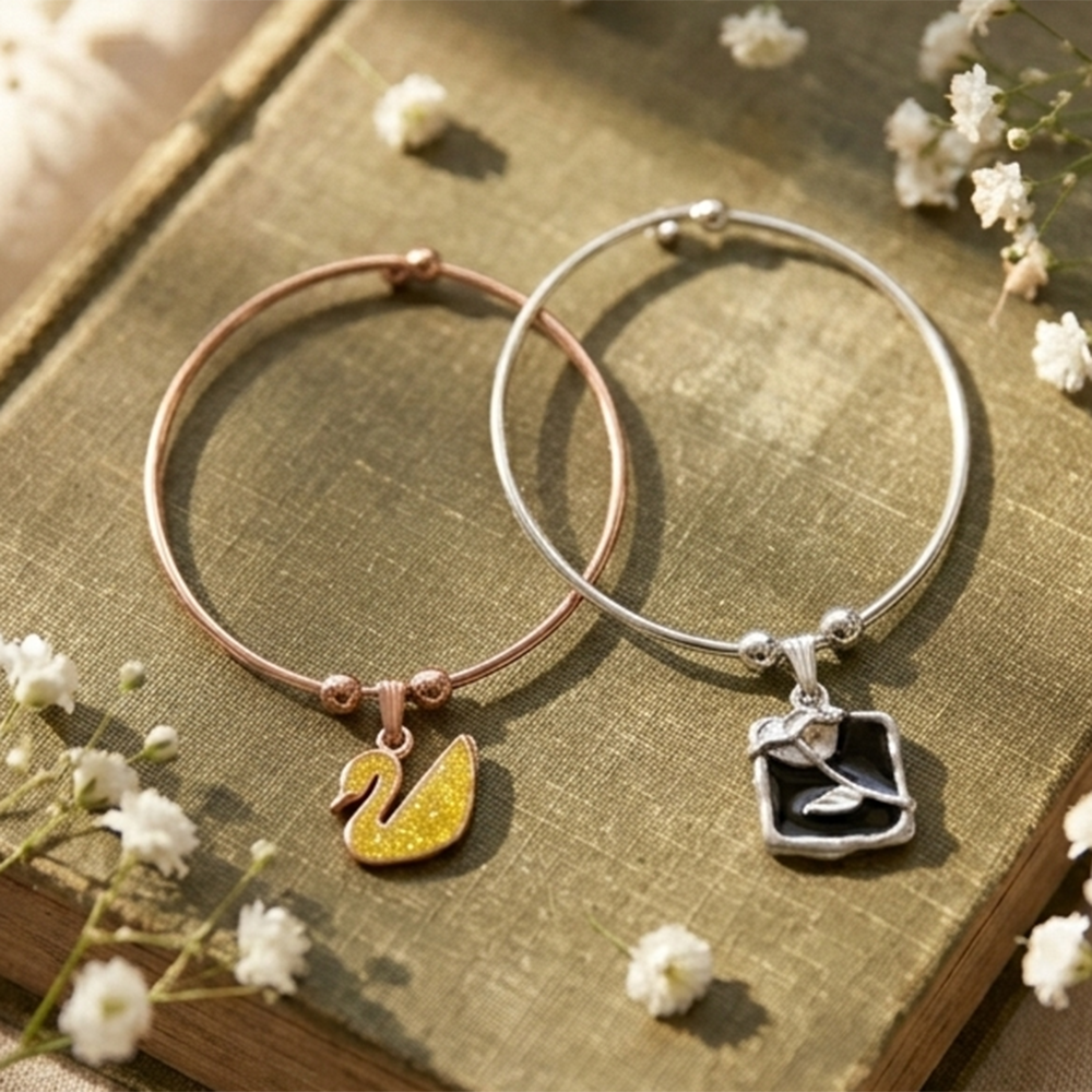 Urthn Silver Plated Cute Charms Meenakari Openable Bracelet For Women & Girls (Assorted Desing)