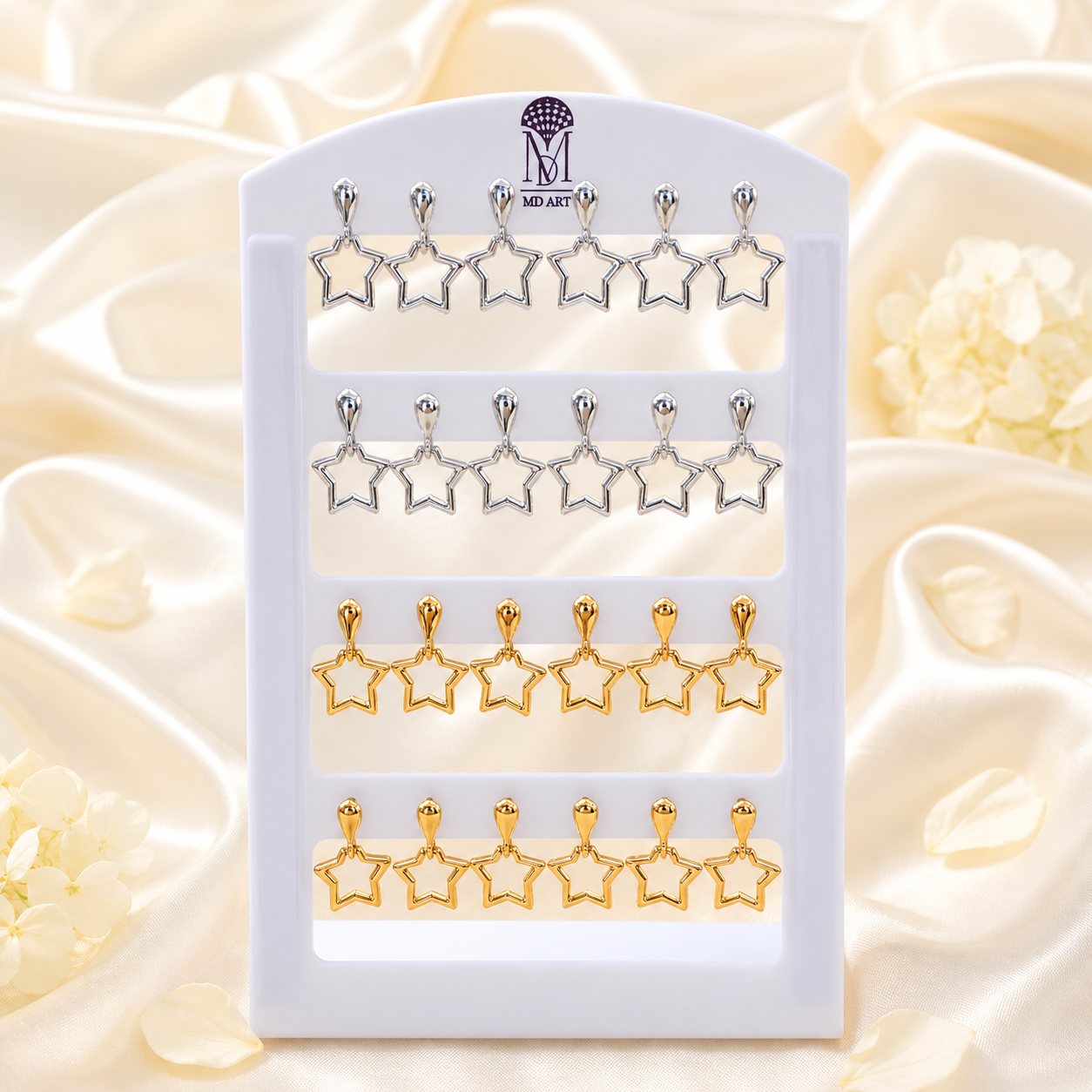 Urthn Gold And Silver Plated Star Shape Dangler Earrings for Women (Pack of 12)