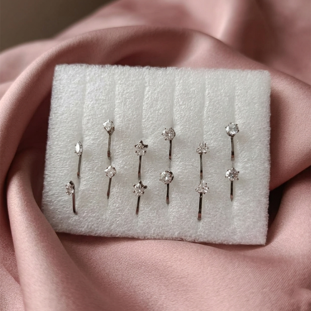 Urthn Oxidised Plated Austrian Stone Nose Stud Set for Women (Set Of 3)