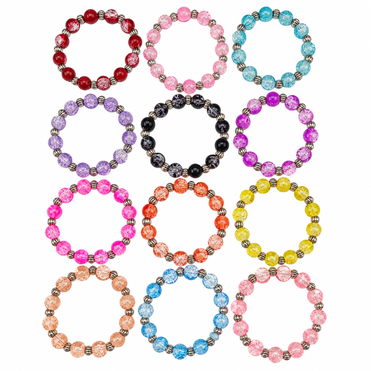 Urthn Crystal Crackle Glass Beads Pack of 12 Bracelet Combo