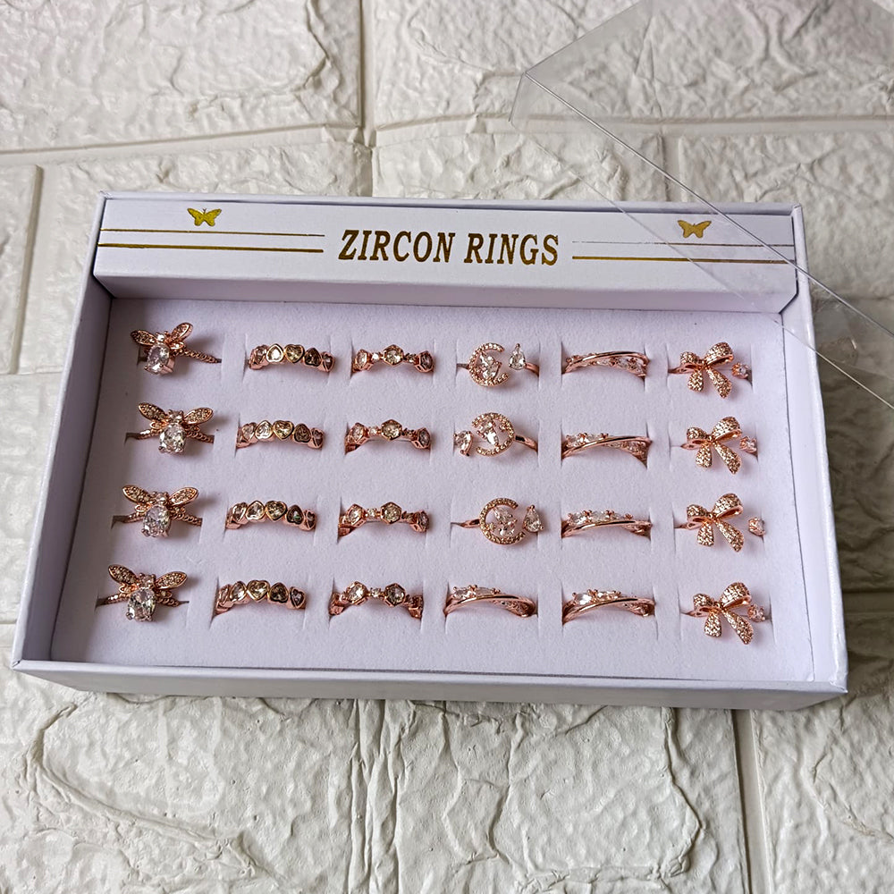 Urthn Premium Rose Gold Plated Assorted Design Crystal Stone Rings Set
