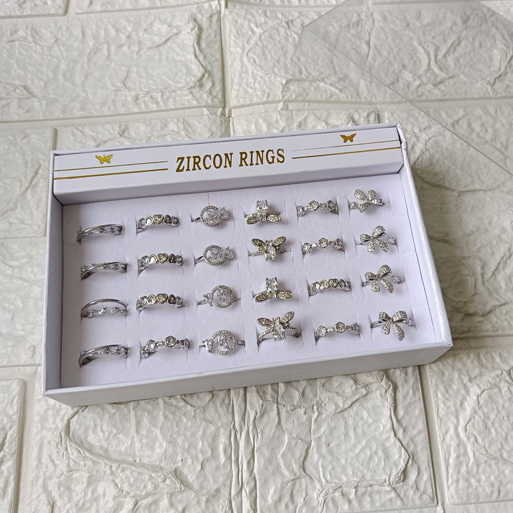 Urthn Premium Silver Plated Assorted Design Crystal Stone Rings Set