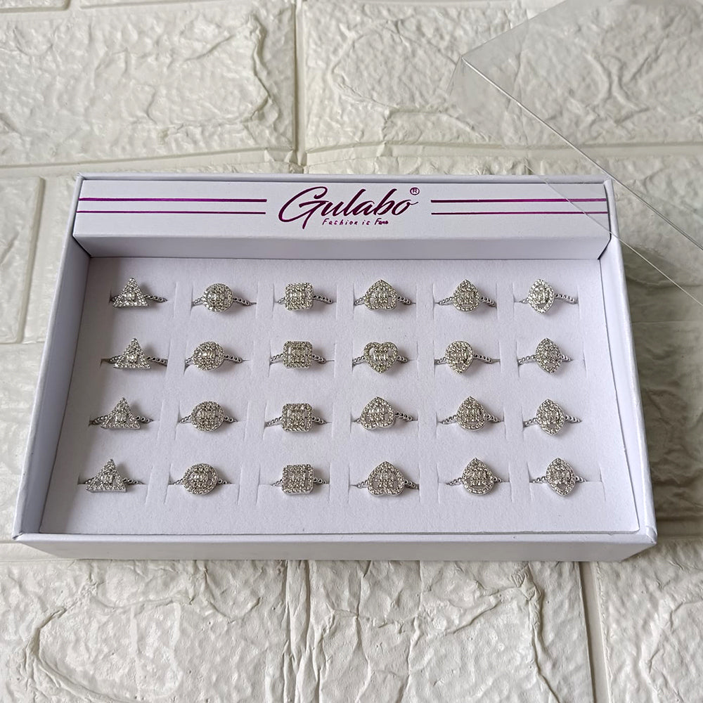 Urthn Premium Silver Plated Assorted Design Crystal Stone Rings Set