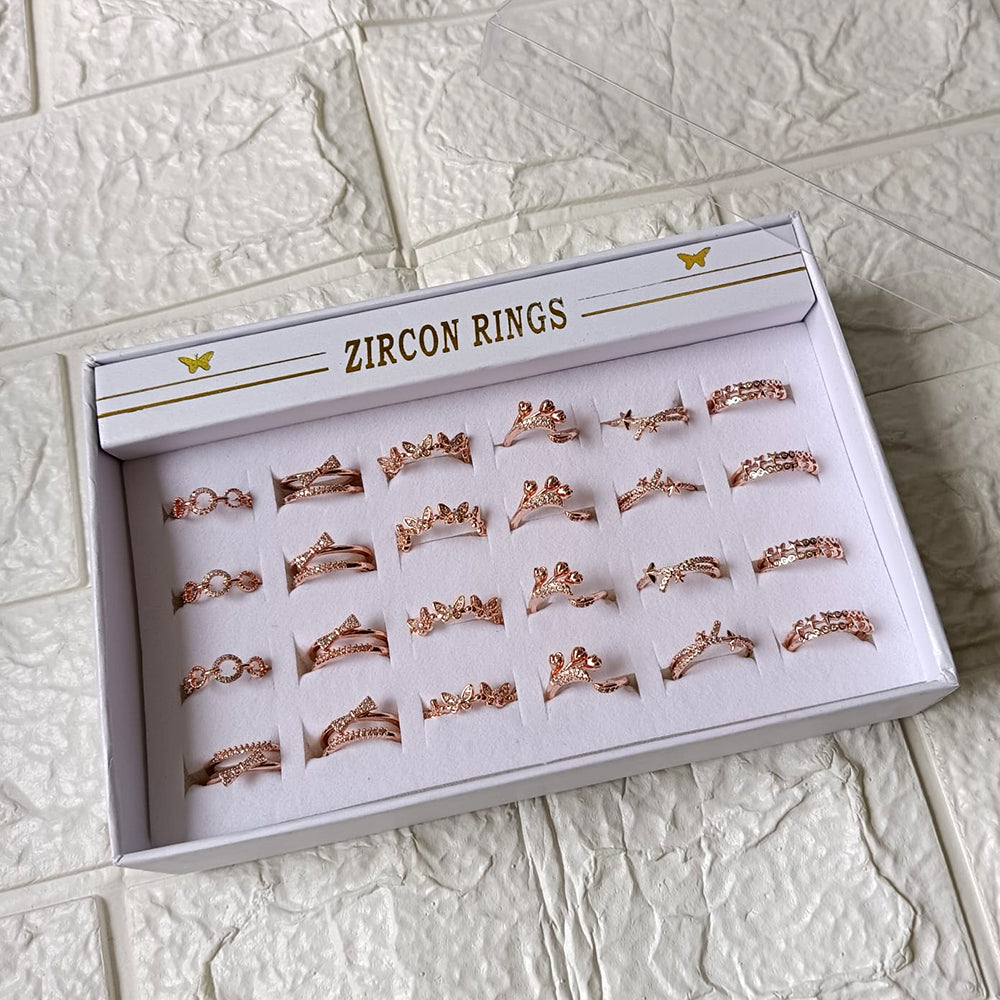 Urthn Premium Rose Gold Plated Assorted Design Crystal Stone Rings Set