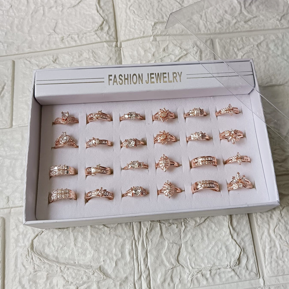 Urthn Premium Rose Gold Plated Assorted Design Crystal Stone Rings Set