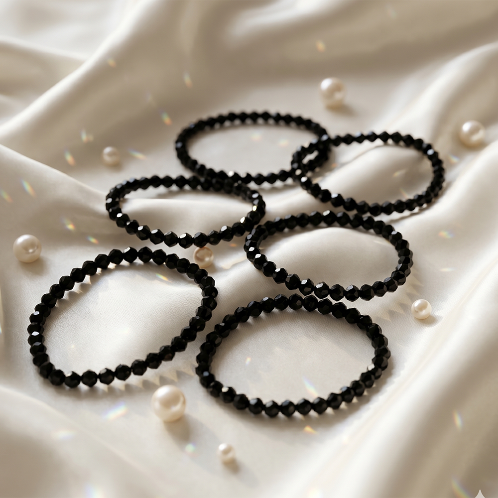 Urthn Elegant Black Beads Fashion Bracelet (Set Of 6)