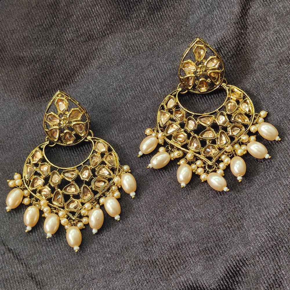 Darshana Jewels Gold Plated Kundan Stone And Beads Dangler Earrings