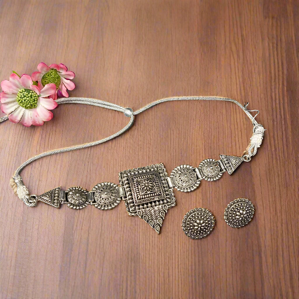 Darshana Jewels Oxidised Plated Choker Necklace Set