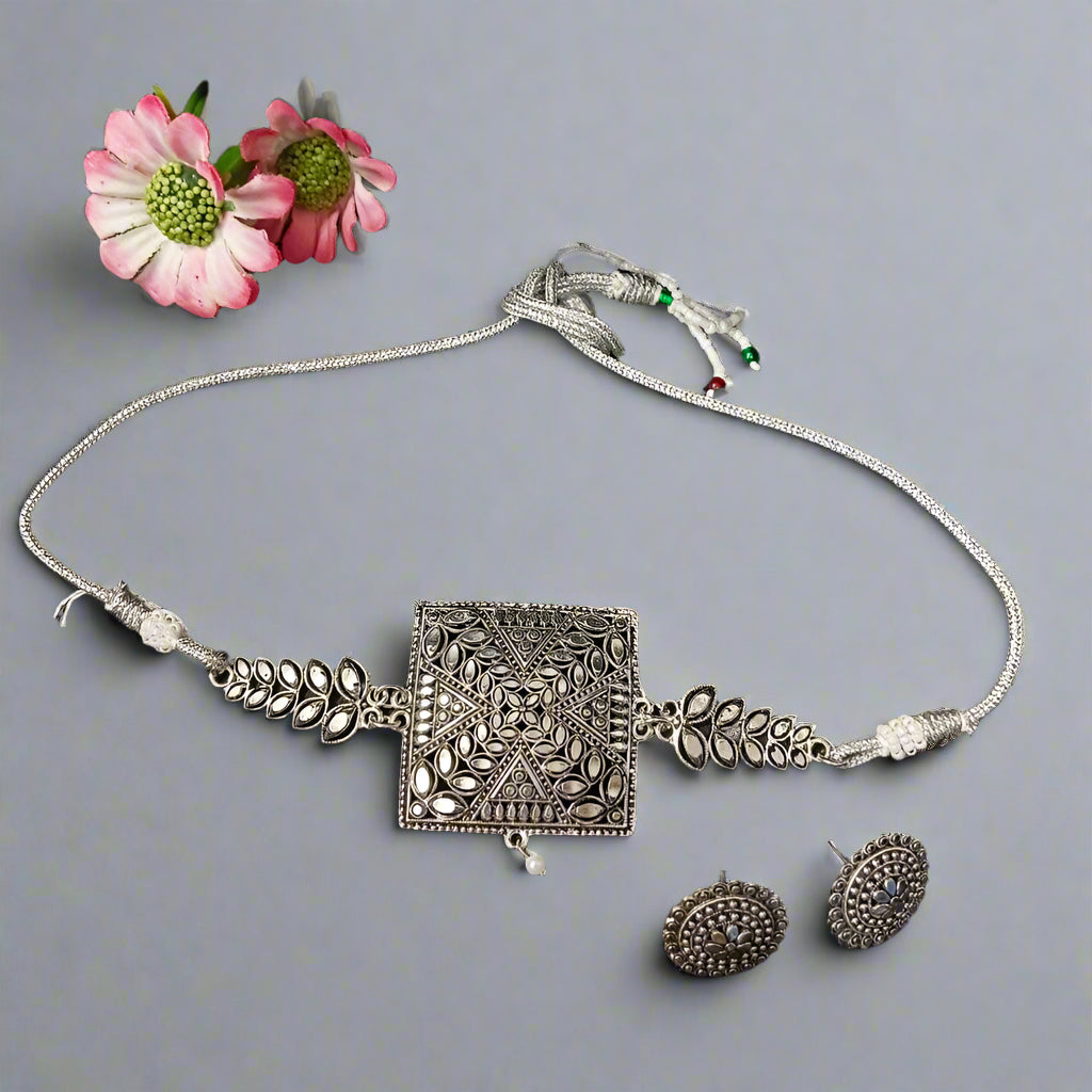 Darshana Jewels Oxidised Plated Choker Necklace Set