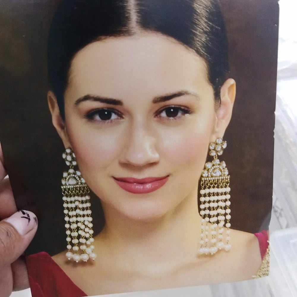Om Creations Elegant Kundan And Pearl Dangler Earrings