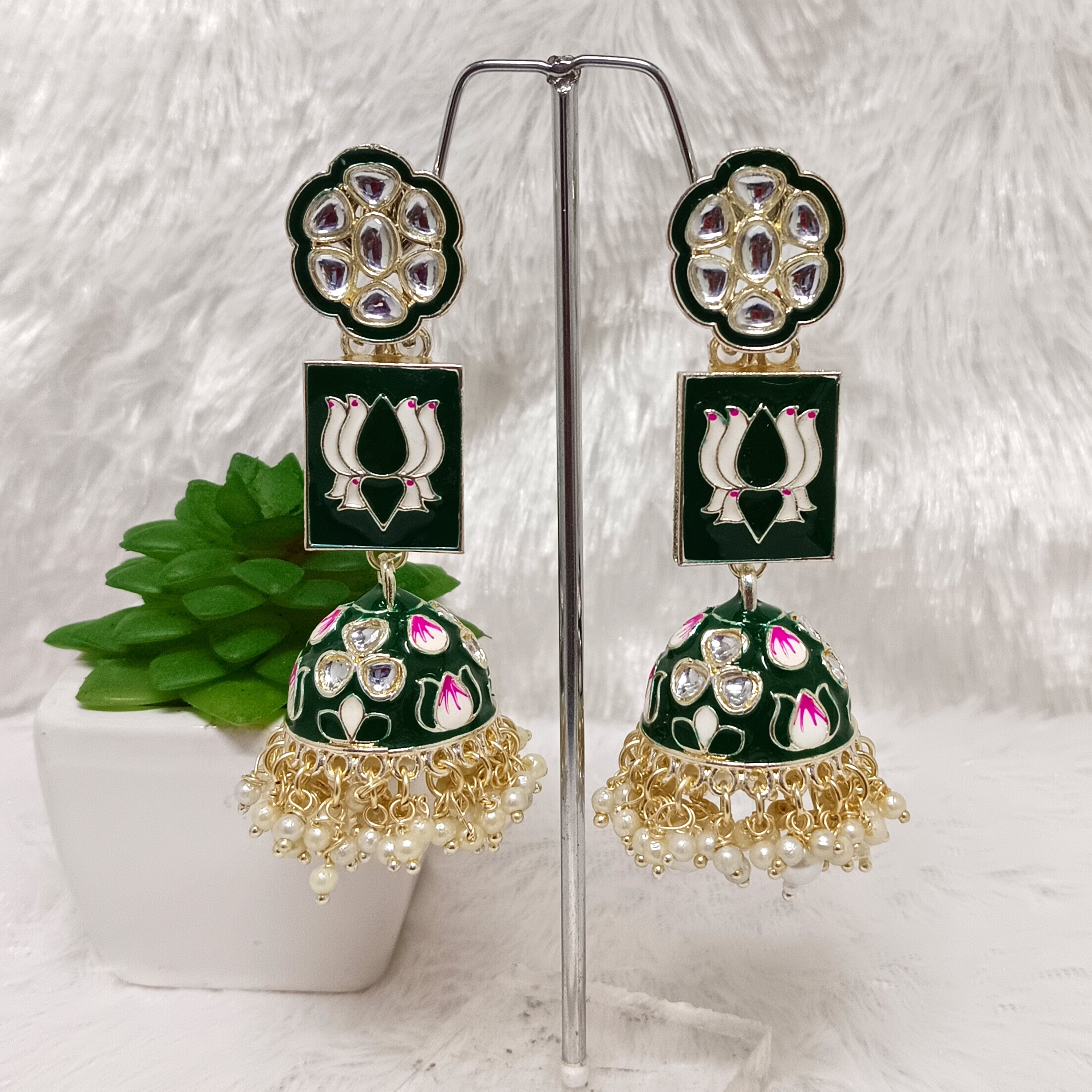 Darshana Jewels Gold Plated Meenakari Jhumkis Earrings