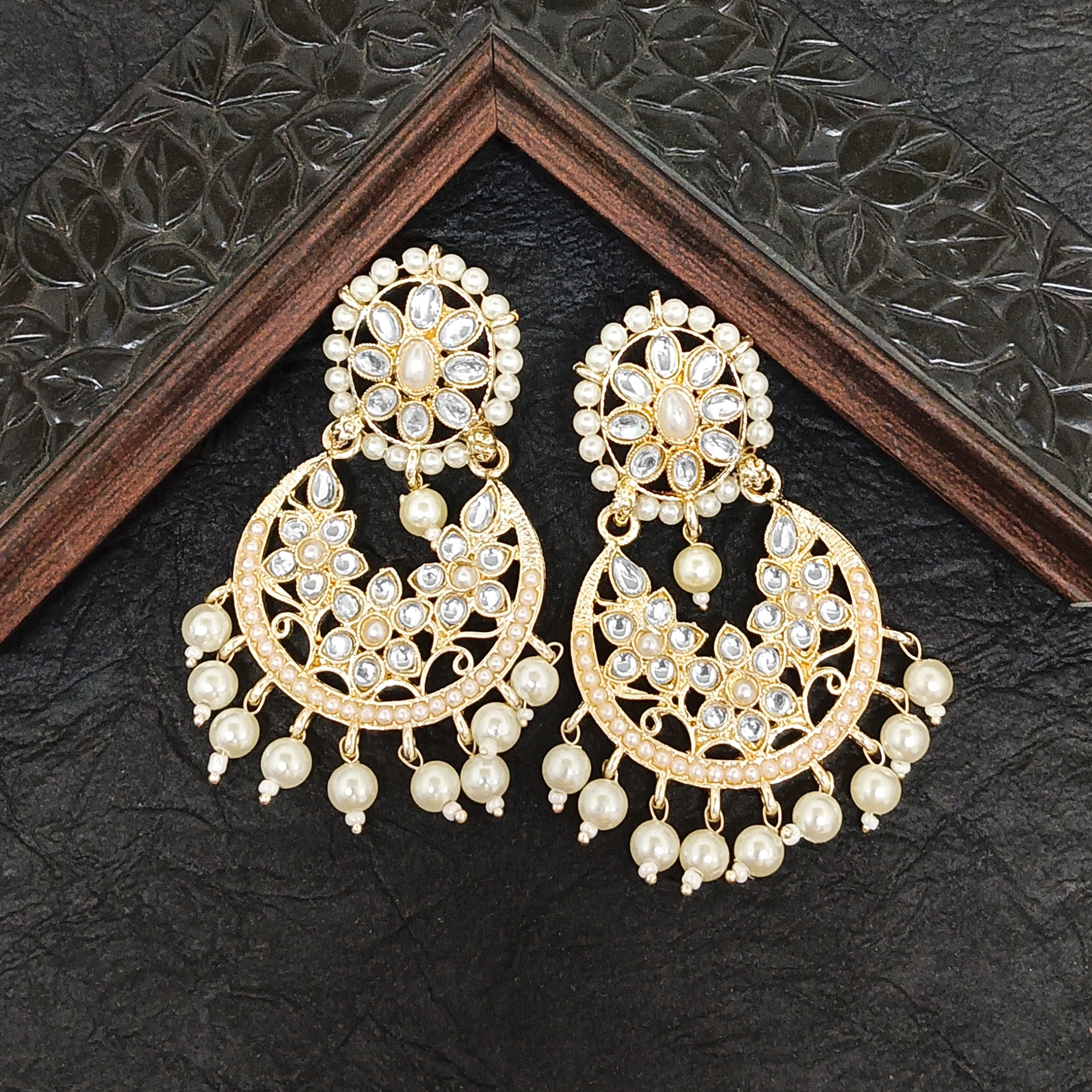 Darshana Jewels Premium Kundan Stone And Pearl Dangler Earrings For Women
