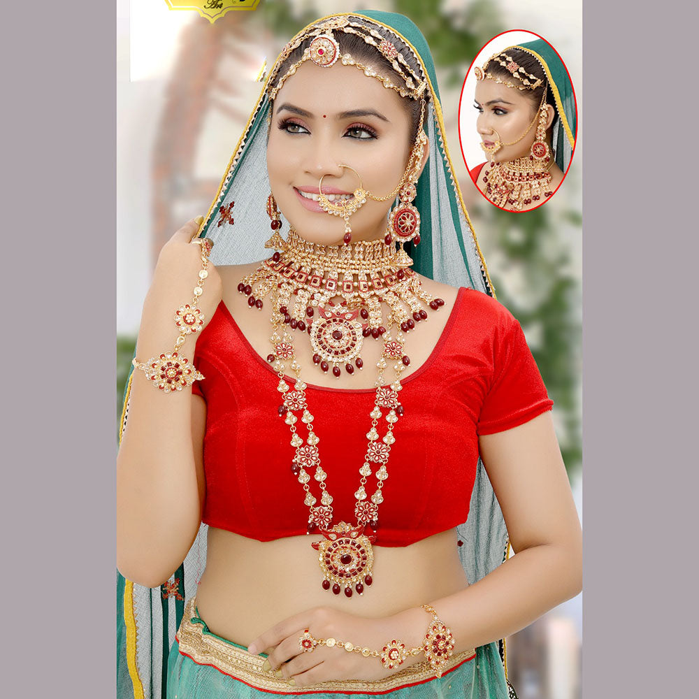 Neetu Art Gold Plated Kundan Stone And Beads Bridal Set