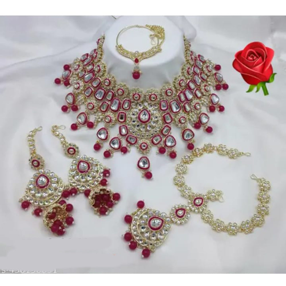 Neetu Art Gold Plated Kundan Stone And Beads Meenakari Semi Bridal Necklace Set