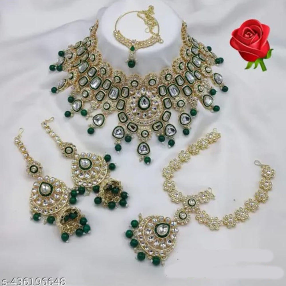 Neetu Art Gold Plated Kundan Stone And Beads Meenakari Semi Bridal Necklace Set