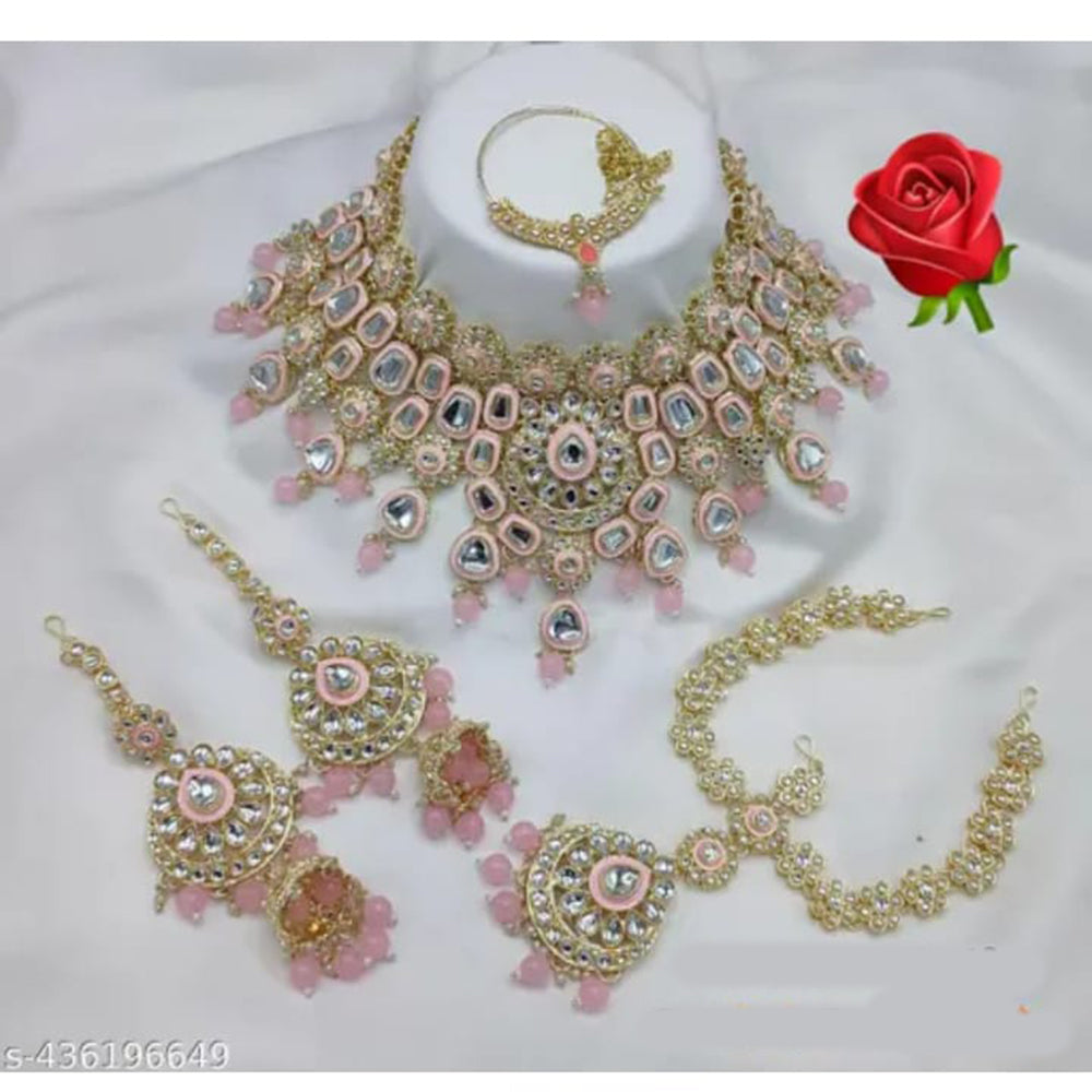 Neetu Art Gold Plated Kundan Stone And Beads Meenakari Semi Bridal Necklace Set
