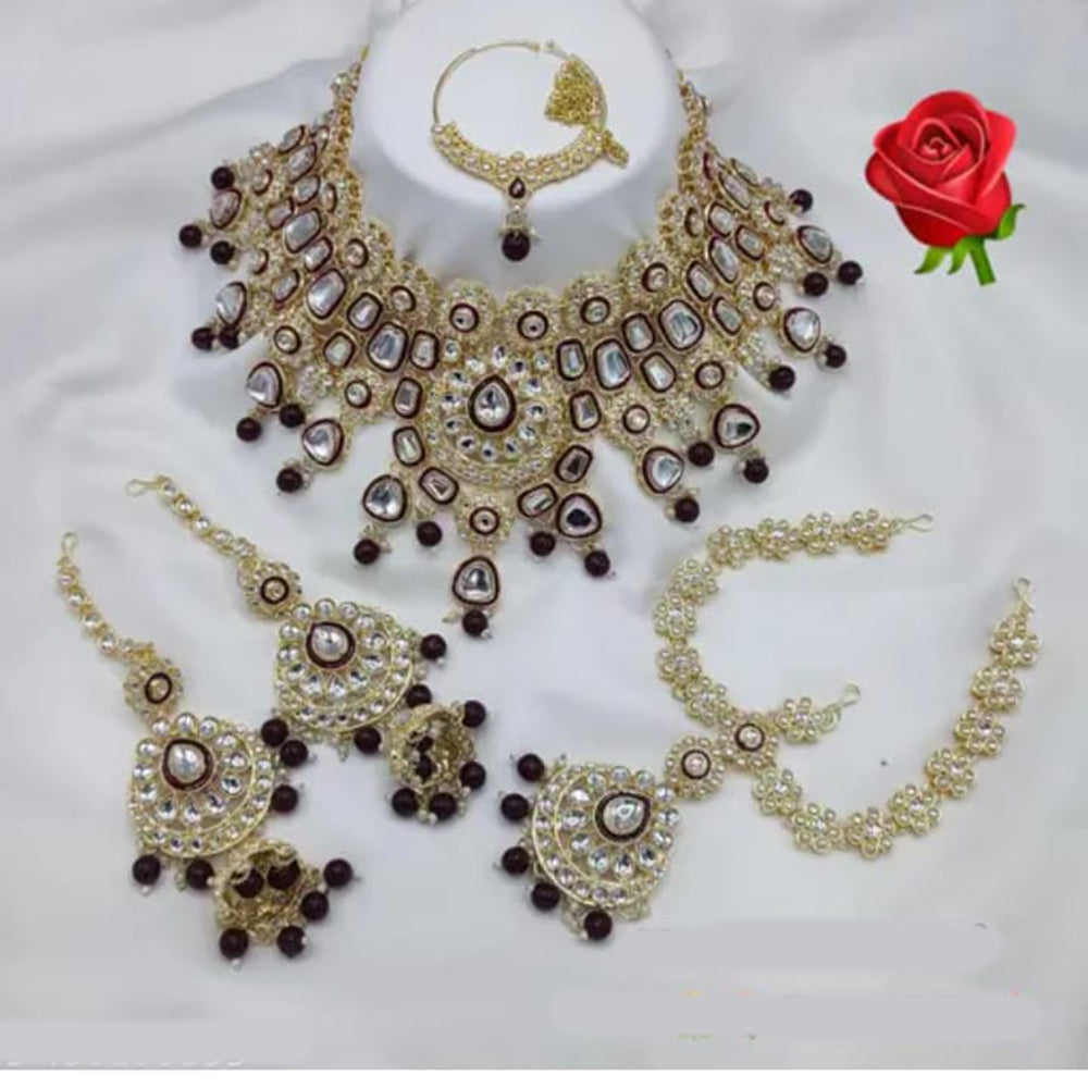 Neetu Art Gold Plated Kundan Stone And Beads Meenakari Semi Bridal Necklace Set