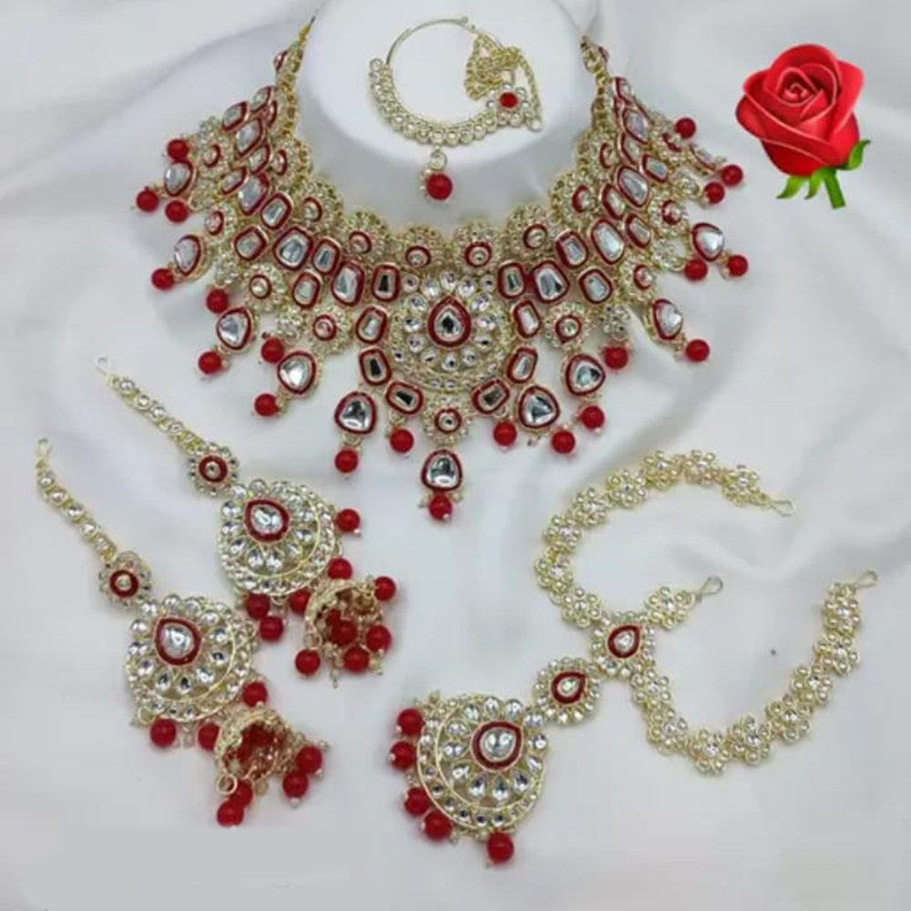 Neetu Art Gold Plated Kundan Stone And Beads Meenakari Semi Bridal Necklace Set
