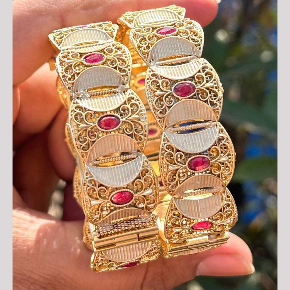 Neetu Art Gold Plated Pota Stone Meenakari Openable Bangle Set