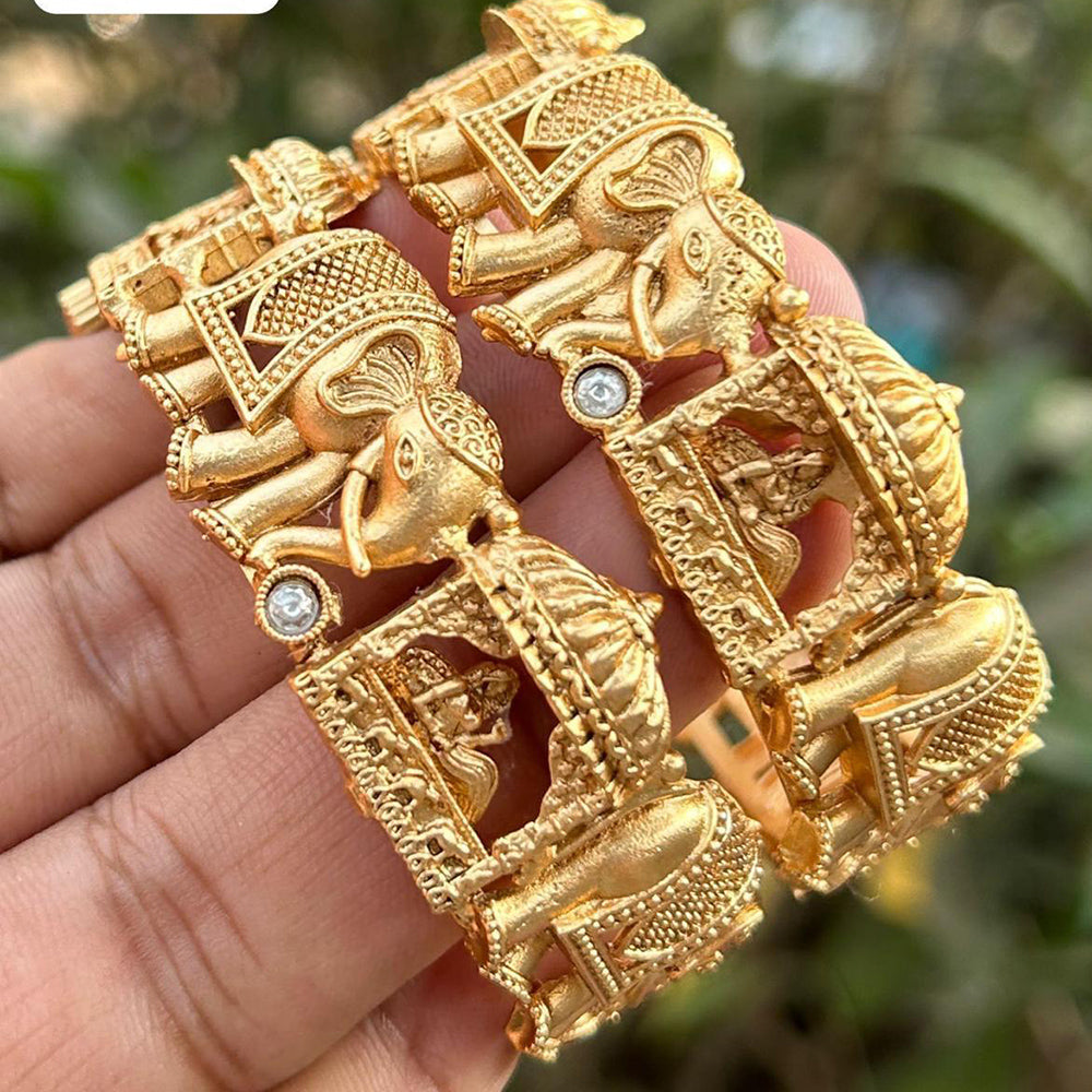 Neetu Art Gold Plated Pota Stone Meenakari Openable Bangle Set