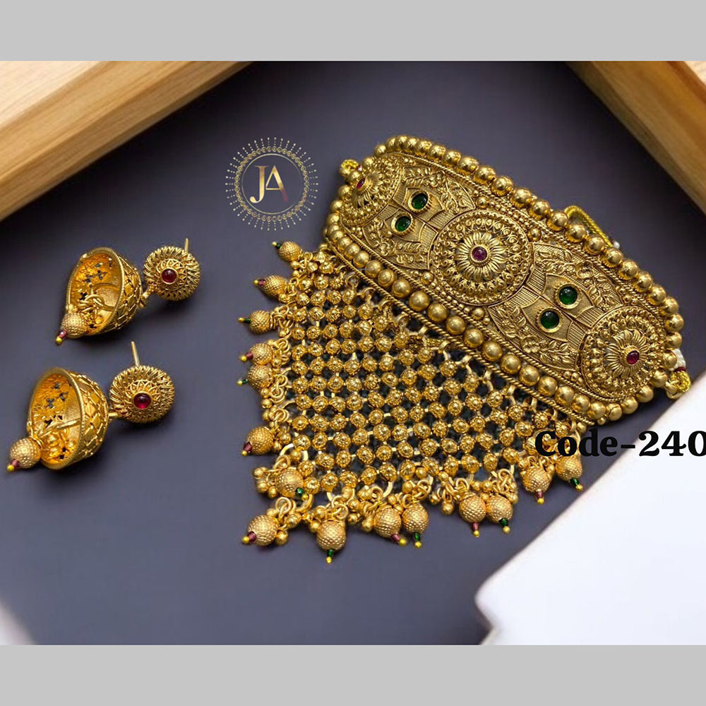 Neetu Art Gold Plated Pota Stone And Beads Choker Necklace Set