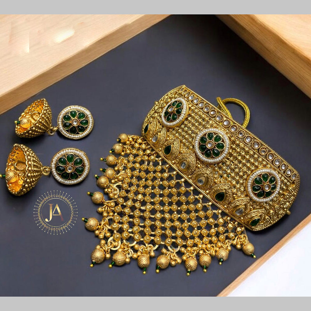 Neetu Art Gold Plated Pota Stone And Beads Choker Necklace Set