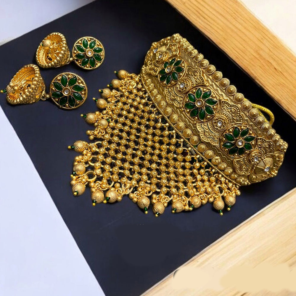 Neetu Art Gold Plated Pota Stone And Beads Choker Necklace Set