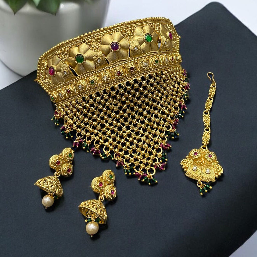 Neetu Art Gold Plated Pota Stone And Beads Choker Necklace Set