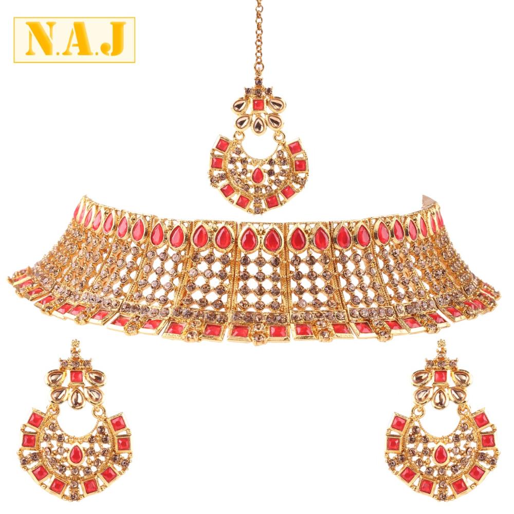 Neetu Art Gold Plated Crystal Stone Choker Necklace Set