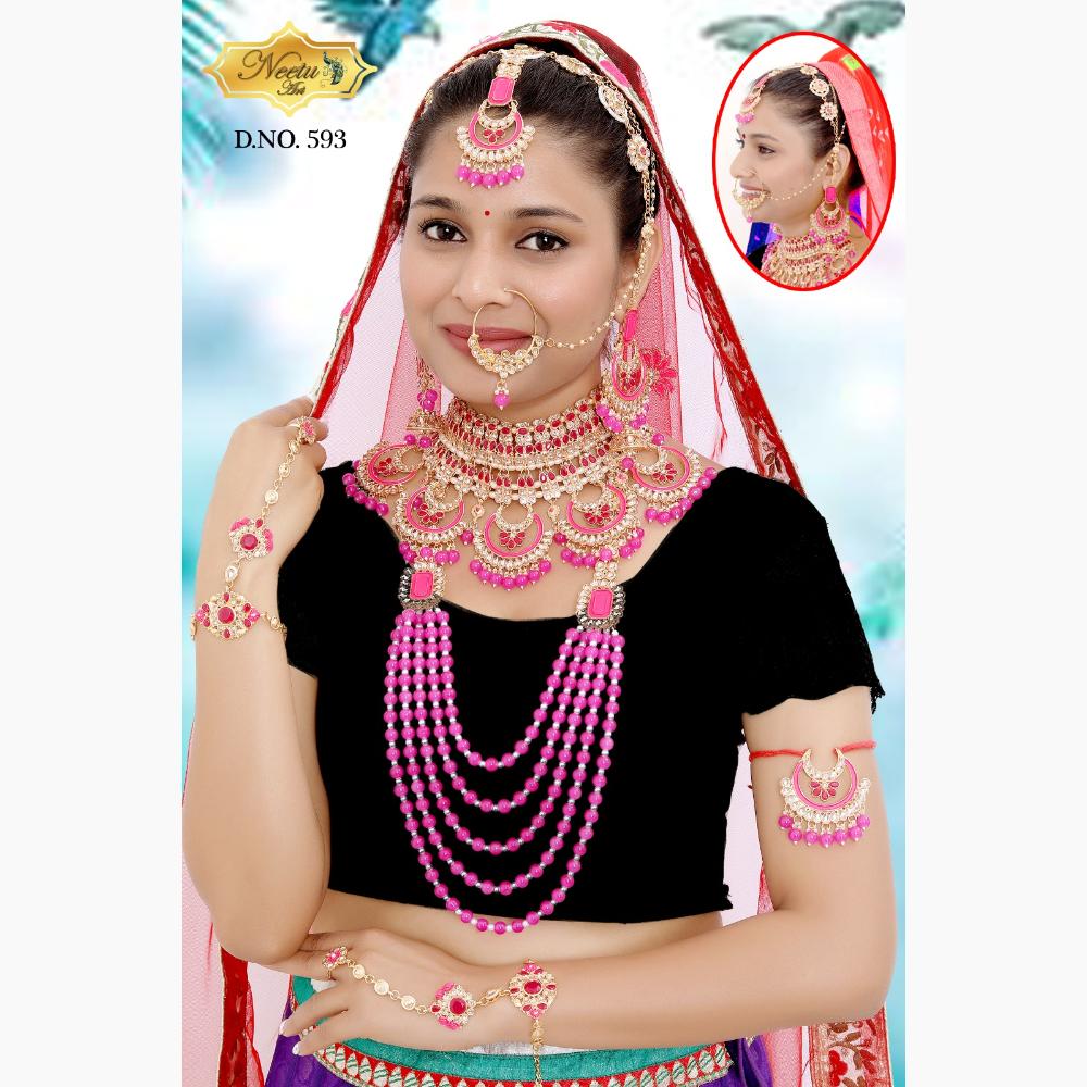 Neetu Art Gold Plated Crystal Stone And Beads Bridal Set
