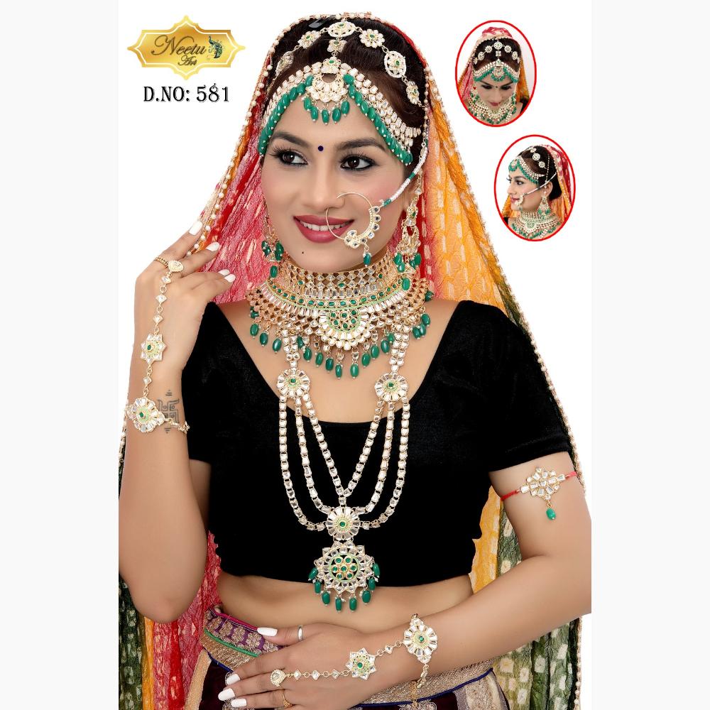 Neetu Art Gold Plated Crystal Stone And Beads Bridal Set