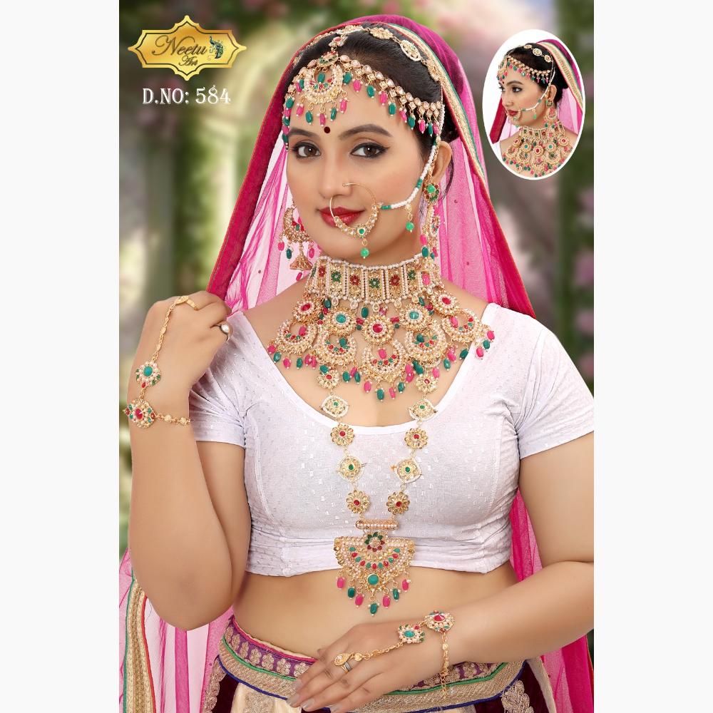 Neetu Art Gold Plated Crystal Stone And Beads Bridal Set