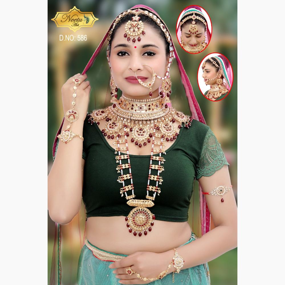 Neetu Art Gold Plated Crystal Stone And Beads Bridal Set