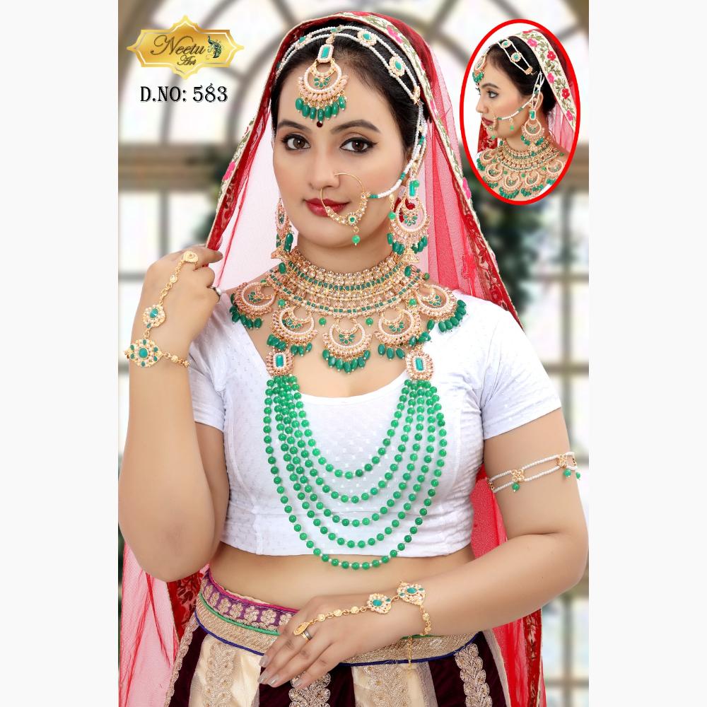 Neetu Art Gold Plated Crystal Stone And Beads Bridal Set