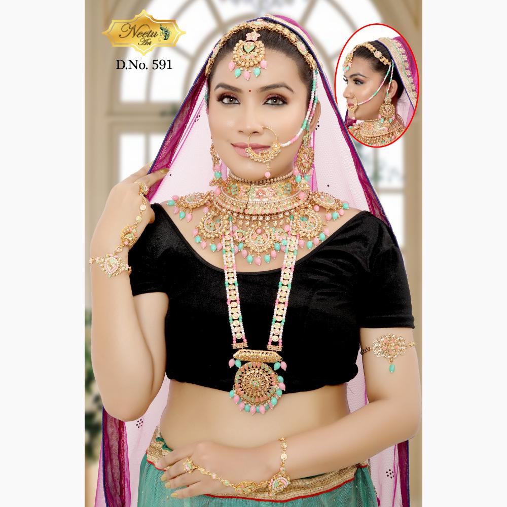 Neetu Art Gold Plated Crystal Stone And Beads Bridal Set