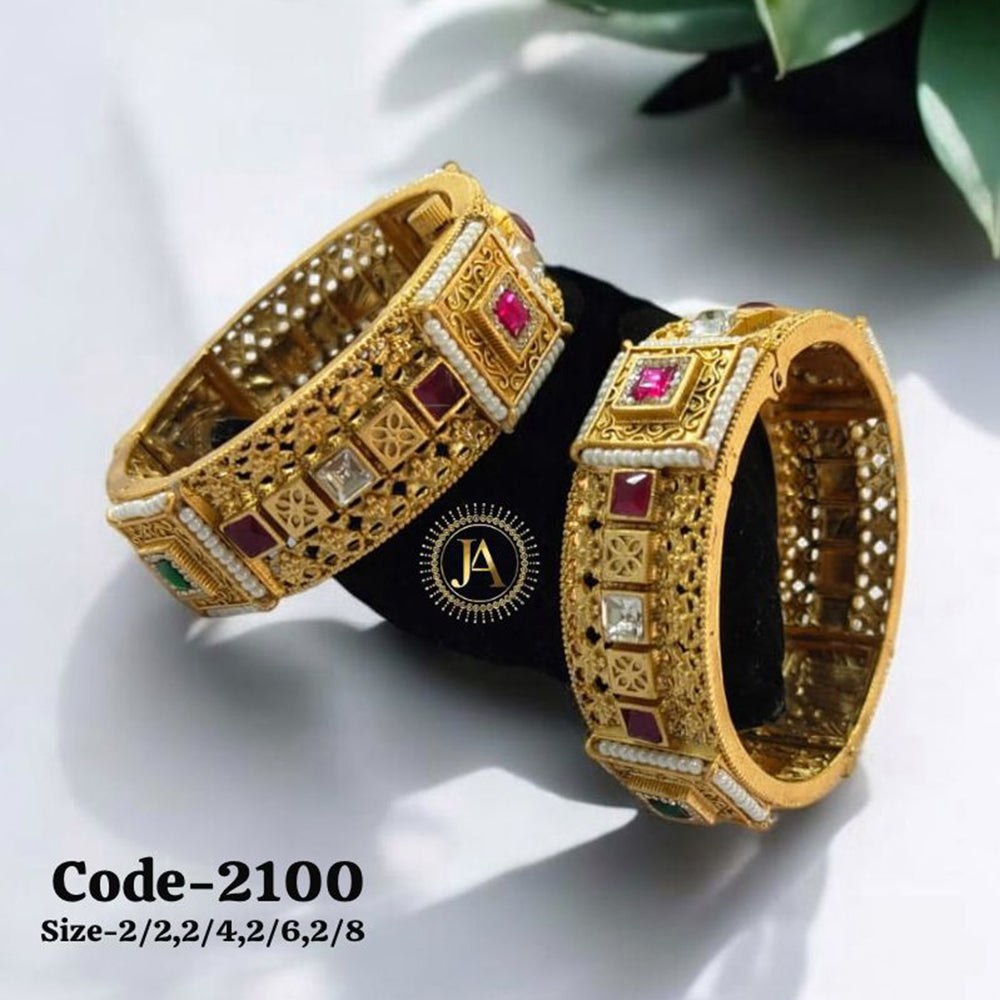 Neetu Art Gold Plated Pota Stone And Pearl Openable Bangle Set