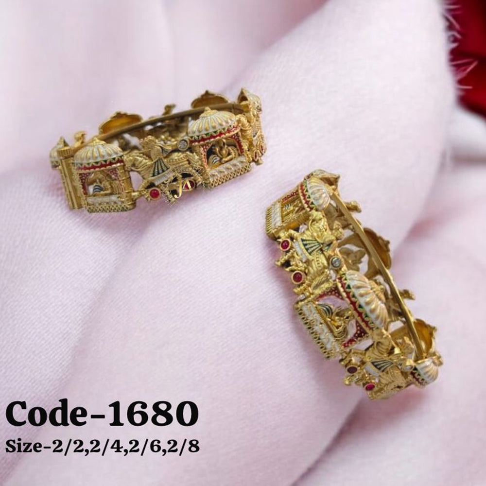 Neetu Art Gold Plated Pota Stone And Meenakari Openable Bangle Set