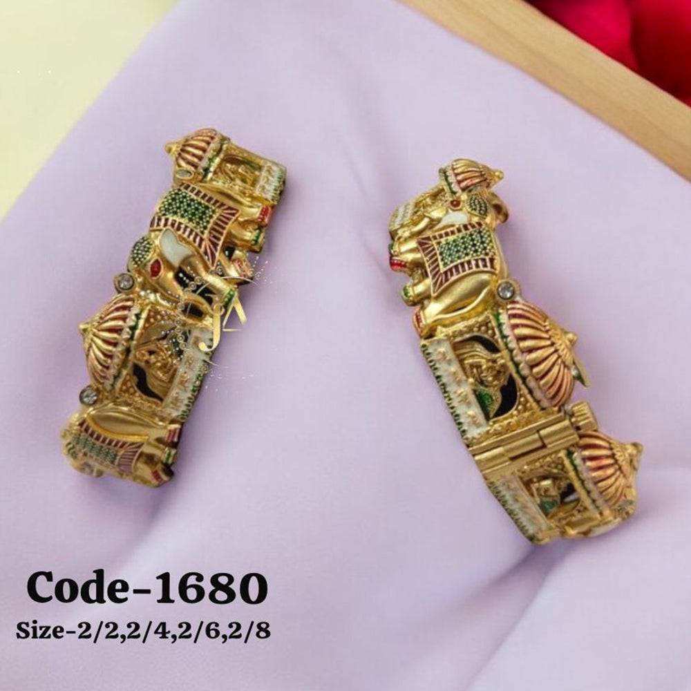 Neetu Art Gold Plated Pota Stone And Meenakari Openable Bangle Set