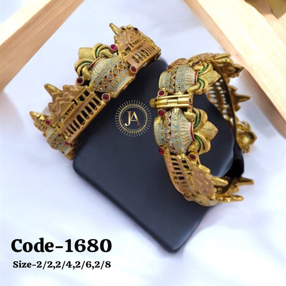 Neetu Art Gold Plated Pota Stone And Meenakari Openable Bangle Set