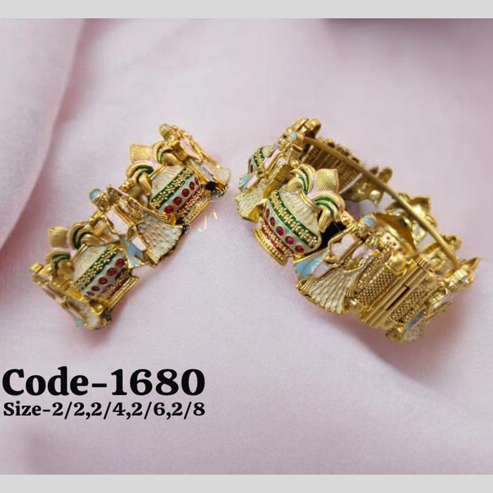 Neetu Art Gold Plated Pota Stone And Meenakari Openable Bangle Set