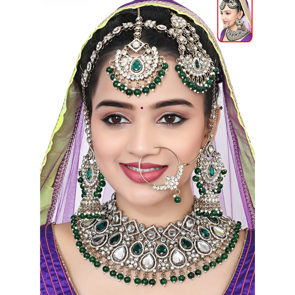 Neetu Art Premium Kundan Stone And Beaded Semi Bridal Necklace Set
